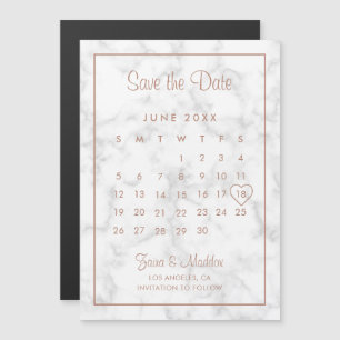 Calendar Modern Marble Ro Guld Spara datum Magnetisk Inbjudningskort