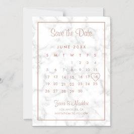Calendar Modern Marble Ro Guld Spara datum Magnetisk Inbjudningskort