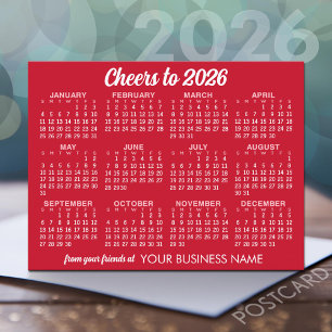 Calendar Red White Business MCM mönster Meddelande Vykort