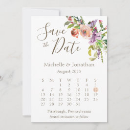 Calendar Sage Grönt Boho Blommigt Flowers Bröllop Spara Datumet