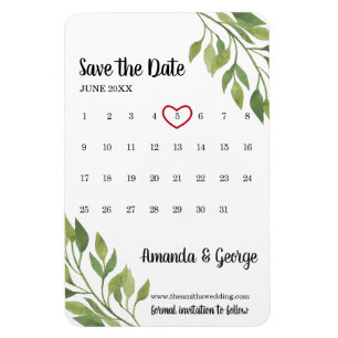 Calendar Spara datum magneter Greenery bröllop