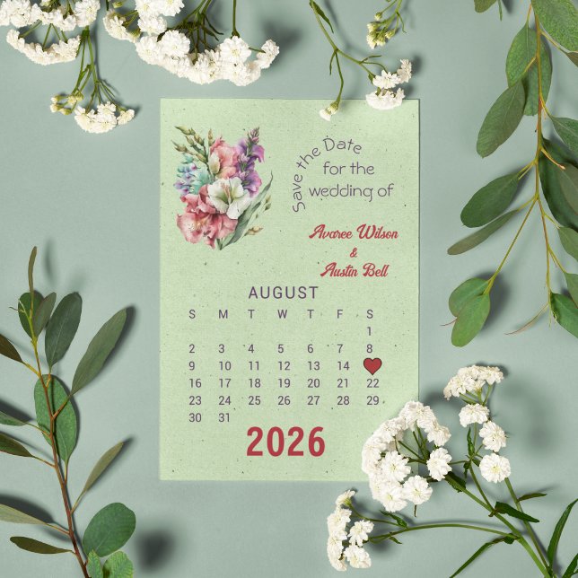 Calendar Stil Bröllop spara datum August Meddelande Vykort (Skapare uppladdad)