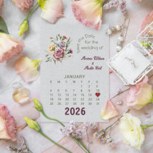Calendar Stil Bröllop spara datum Januari