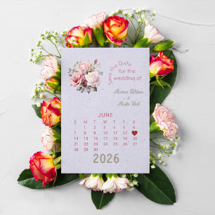 Calendar Stil Bröllop spara datum June Meddelande Vykort