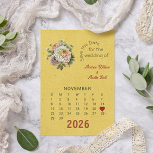 Calendar Stil Bröllop spara datum november Meddelande Vykort