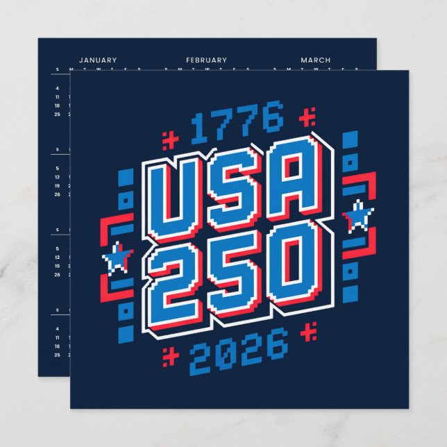 Calendar USA 250 – 1776 to 2026 Pixel Art Julkort (Fram/baksida)
