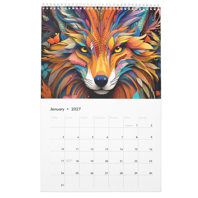 Calendario Animales en Arte Vitral Kalender (Jan 2027)