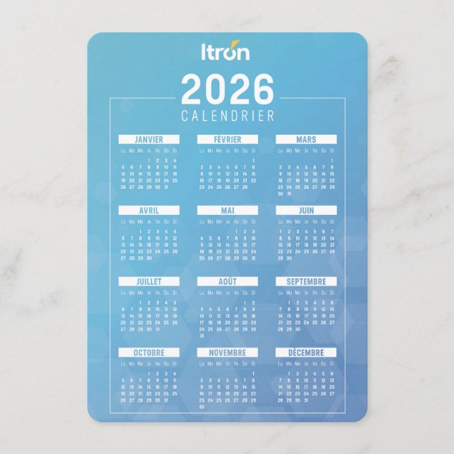 Calendrier 2026 Itron Bleu Français Tilläggskort (Framsida)