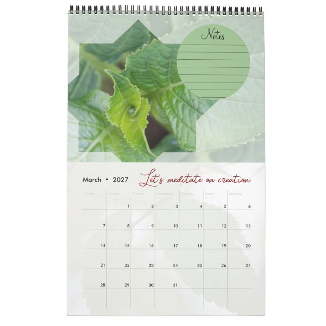 Calendrier Dieu méditation jardin : étoile & notes Kalender (Mar 2027)