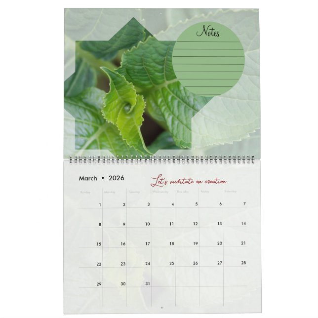 Calendrier Dieu méditation jardin : étoile & notes Kalender (Mar 2026)