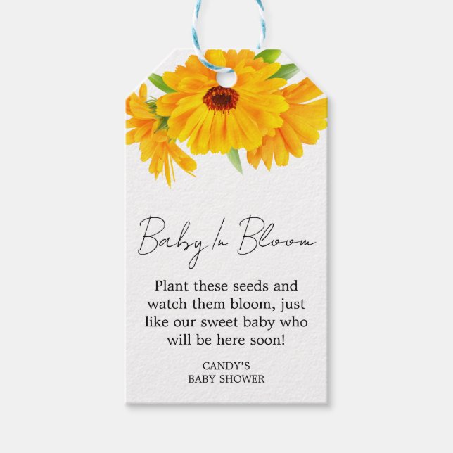 Calendula Baby Shower Frö Gåva Etiketter (Framsidan)