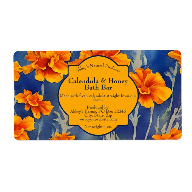 Calendula Flowers Soap eller Cosmetics-etikett Fraktsedel (Framsidan)