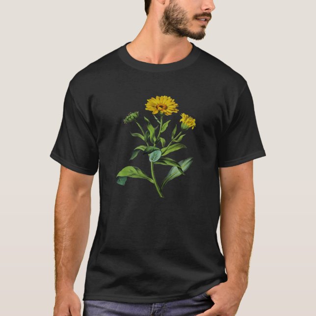 Calendula officinalis Botanical Vector Cut Out T Shirt (Framsida)