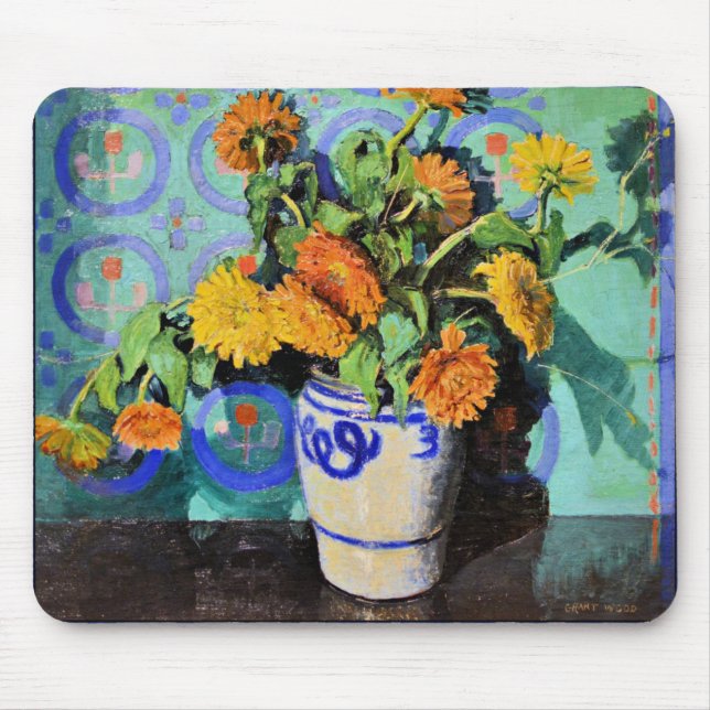 Calendulas, blomster-målning av Grant Wood Musmatta (Framsidan)