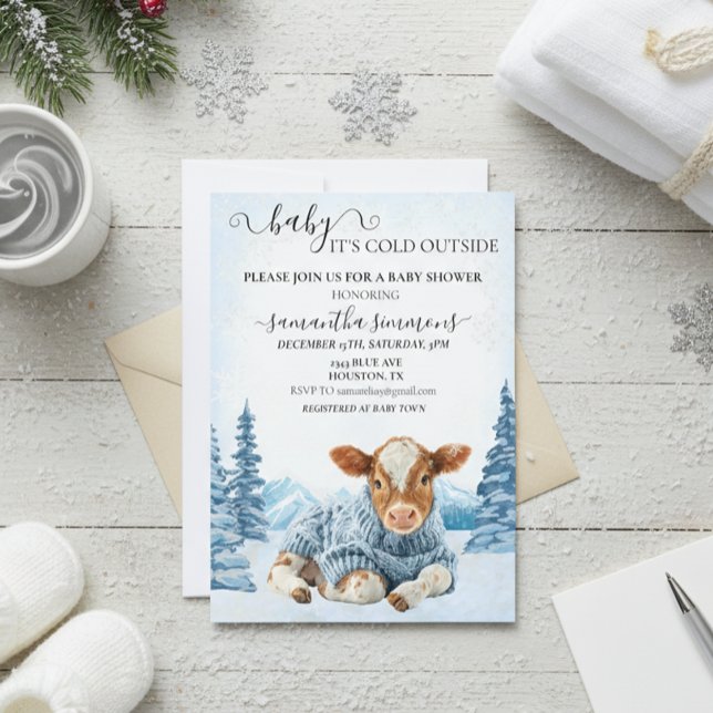 Calf Baby It's Cold Outside Shower Winter  Inbjudningar (Skapare uppladdad)