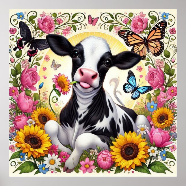 Calf i en Vibrant Blommigt och Butterfly Wonderlan Poster (Framsidan)