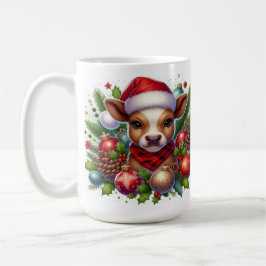 Calf i Santa Hat med Juldekorationer Kaffemugg