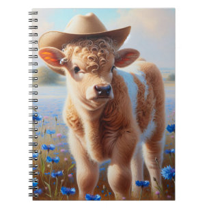 Calf med cowboyhatt i betesmark anteckningsbok