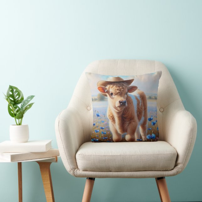Calf med cowboyhatt i betesmark kudde (Stol)