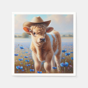 Calf med cowboyhatt i betesmark pappersservett