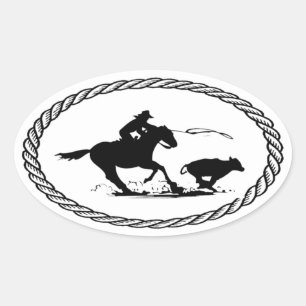 Calf Roping Euro Stil Ovalt Klistermärke