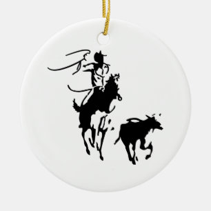 Calf Roping Julgransprydnad Keramik