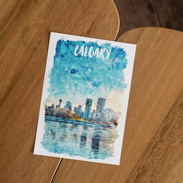 Calgary Alberta Canada Watercolor City View Vykort (Calgary canada skyline postcard)