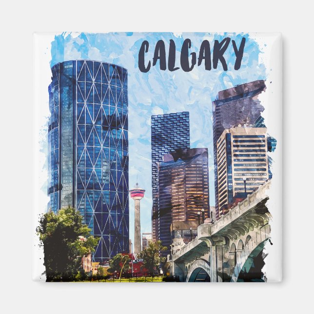 Calgary Alberta Cityscape Skyline Magnet (Framsidan)