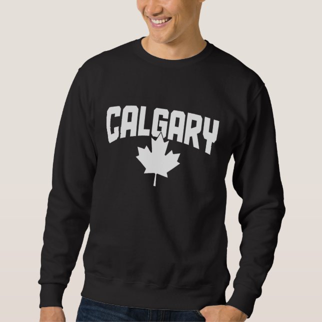 Calgary Alberta Kanada Lönnlöv Röd Kanadensisk Fla Lång Ärmad Tröja (Framsida)