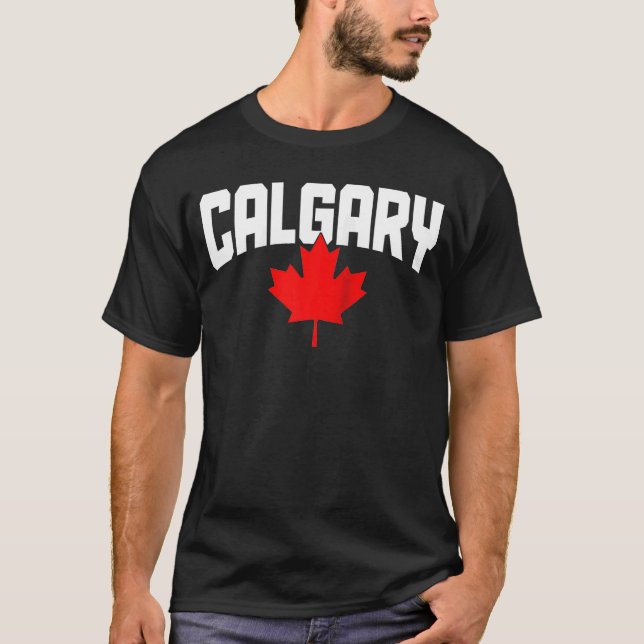 Calgary Alberta Maple Löv Kanada Canadian Flagga P T Shirt (Framsida)