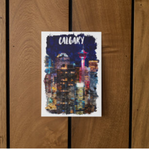 Calgary Alberta Siluett På Natten Vykort