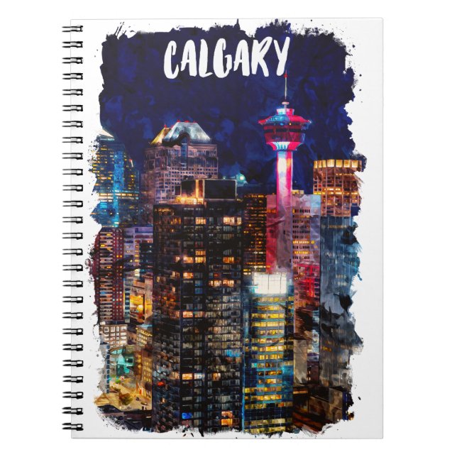 Calgary Alberta Skyline per natt Anteckningsbok (Framsidan)