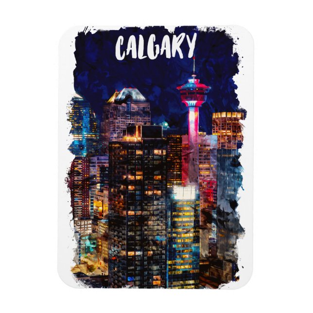 Calgary Alberta Skyline per natt Magnet (Vertikal)