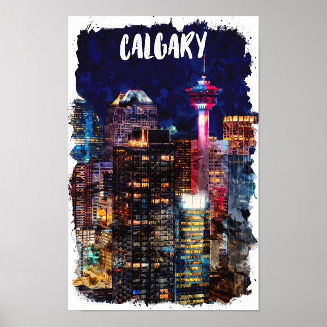 Calgary Alberta Skyline per natt Poster (Framsidan)