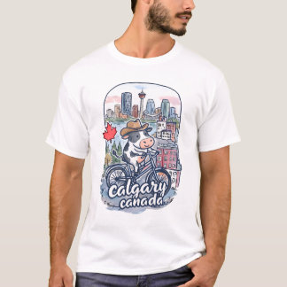 Calgary Kanada Cykling Söt Ko Cowboy T Shirt