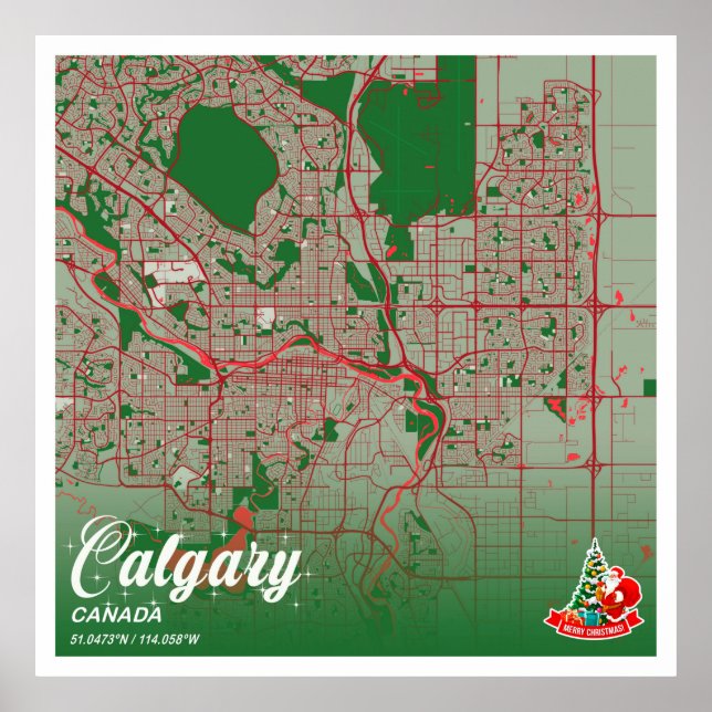 Calgary - Kanada Jul Färg City Karta Poster (Framsidan)