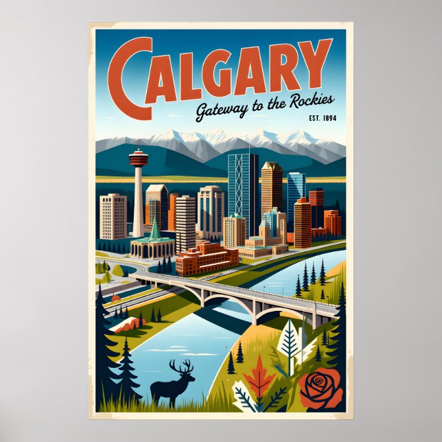 Calgary Kanada Retro Resemålning Poster Konst (Framsidan)