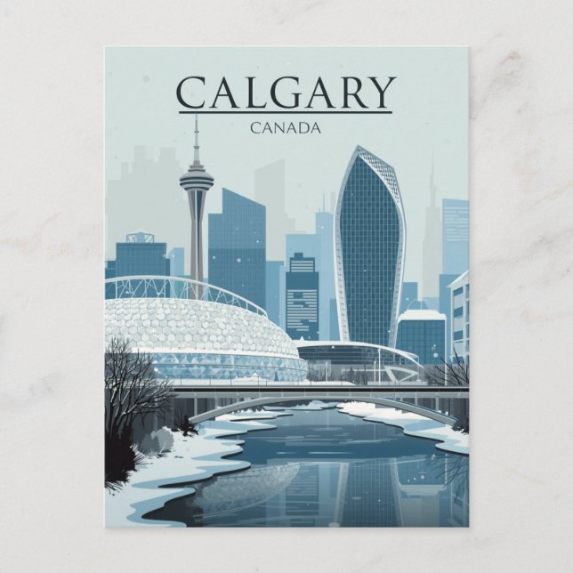Calgary Kanada Siluett Vinter Snö Vykort (Framsida)