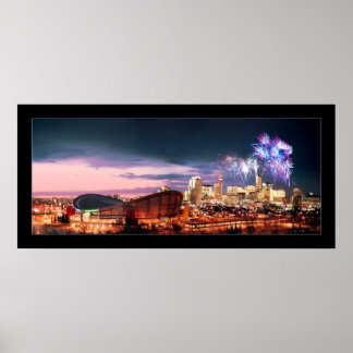 Calgary panoramic with Fireworks. Poster