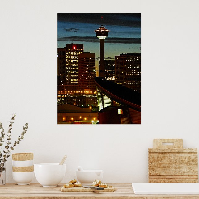 Calgary Skyline Inrammat Konsttryck Poster (Kök)