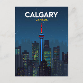 Calgary Tower Skyline Retro Night Vykort