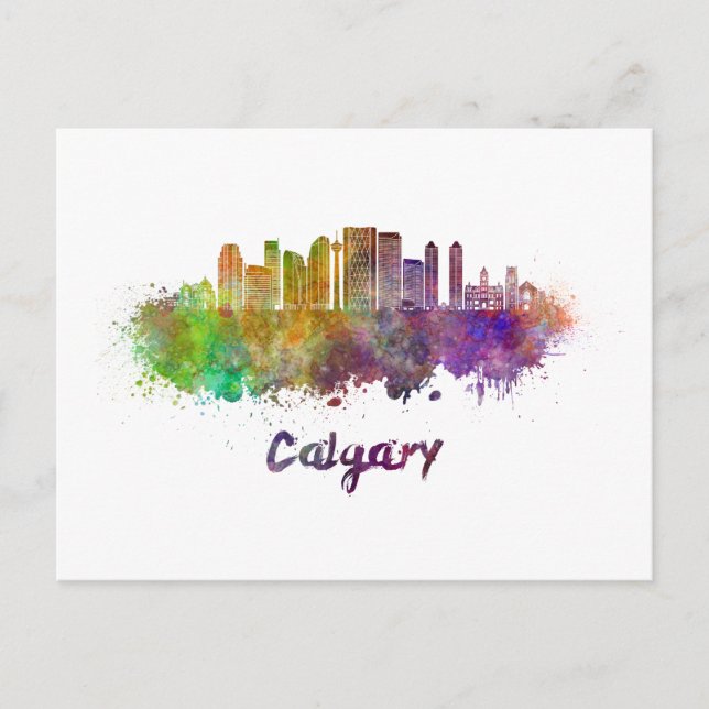 Calgary V2 skyline in watercolor Vykort (Framsida)
