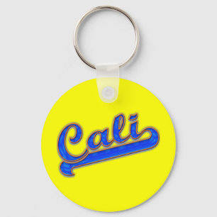 Cali logotypblått vinkar på gula Keychain Nyckelring