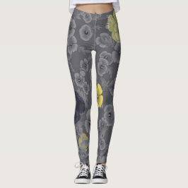 Cali Poppies Oversize Print in Grått & Gult Leggings