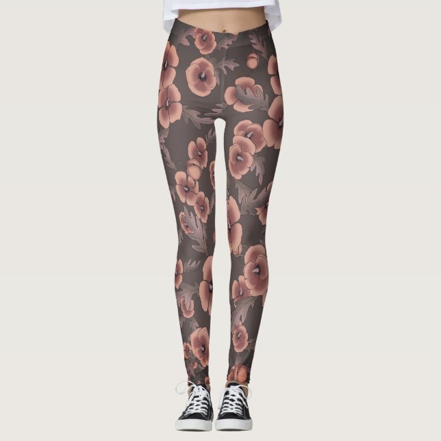 Cali Poppies Oversize Print in Grått & Salmon Leggings (Framsida)