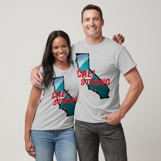CALI STRONG Red Blk CA Disline Ocean Solid Heart T Shirt (Unisex)