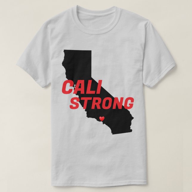 CALI STRONG Red Blk CA Solid Heart T Shirt (Design framsida)