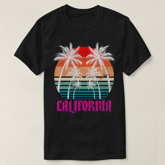 Cali Summer Vacation Handflatan Träd CA Beach Retr T Shirt (Design framsida)