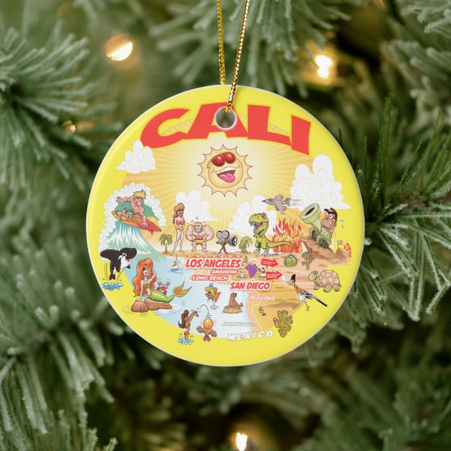 CALI Sunny California Round Ceramic Ornament (Träd)