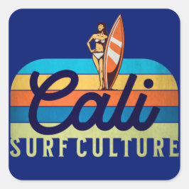Cali Surfa Culture Vintage Stil Fyrkantigt Klistermärke